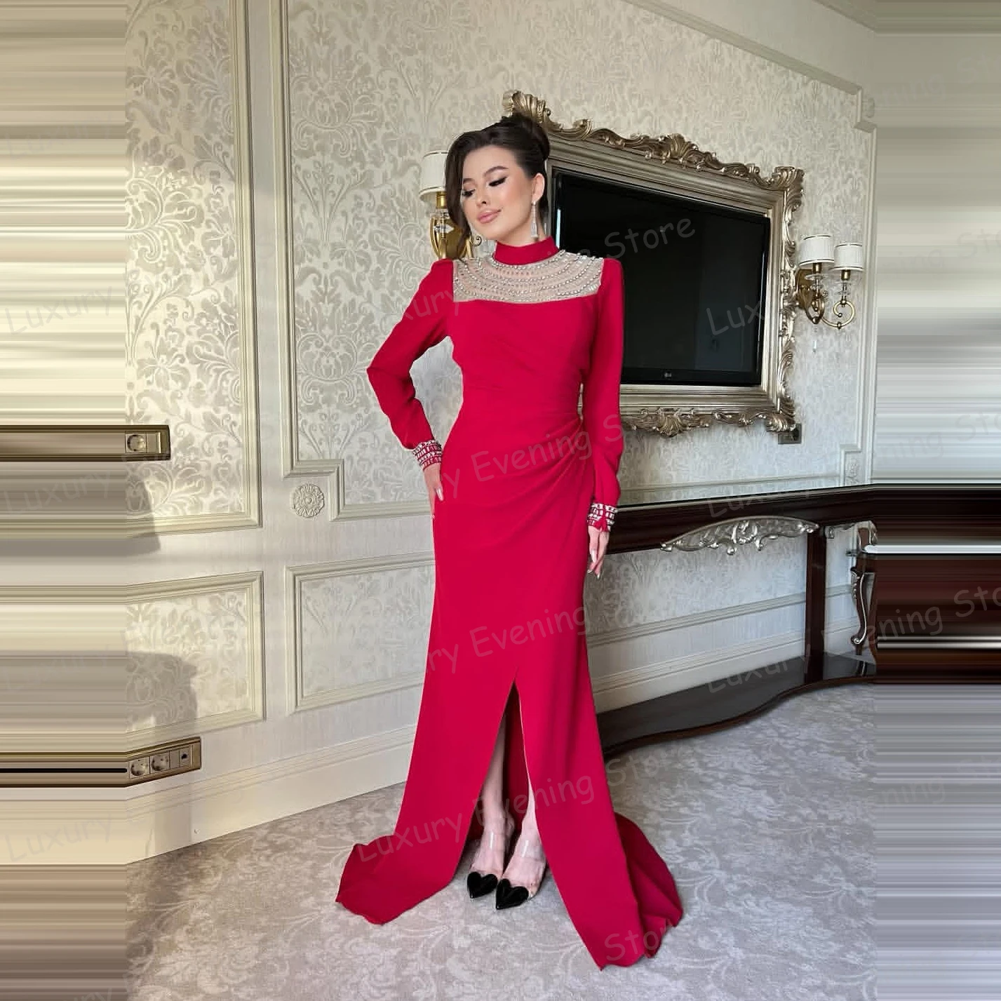 

Простые вечерние платья, женские сексуальные платья русалки с блестками и высоким воротом, вечерние платья для выпускного вечера, модные платья Vestidos De Novia по индивидуальному заказу