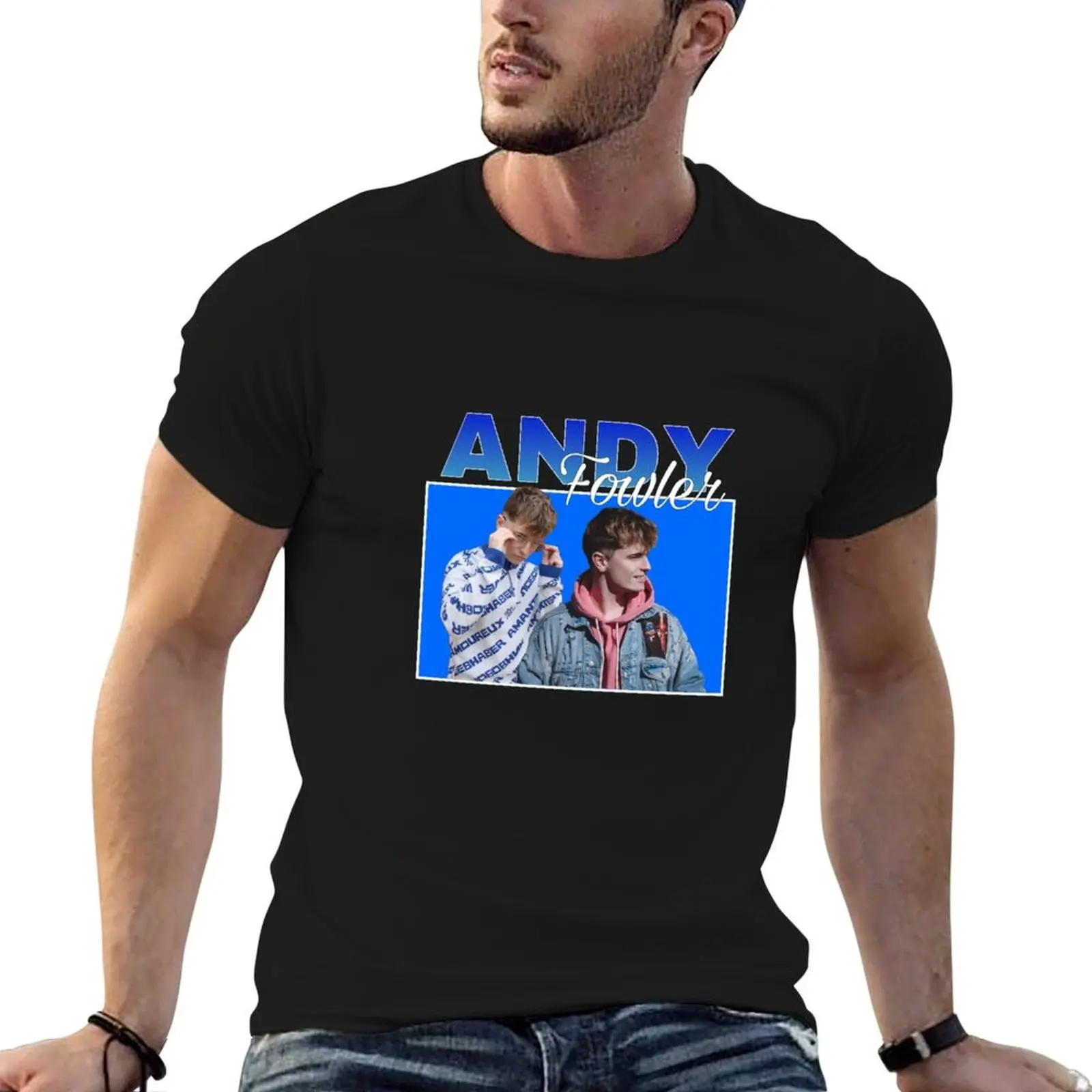 Andy Fowler Blue vintage T-Shirt plus size clothes Short sleeve tee men t shirts