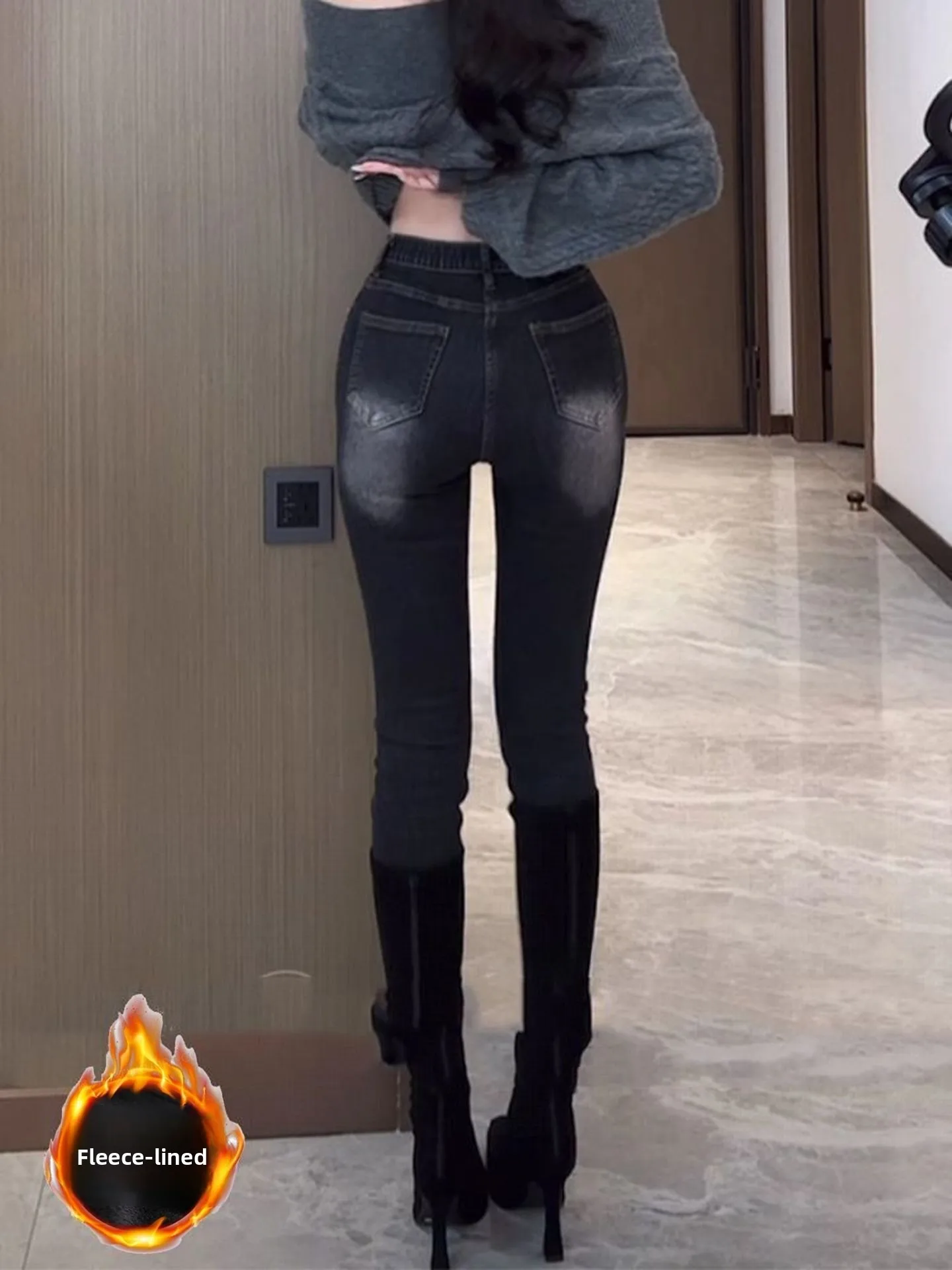 

Джинсы скинни на подкладке в стиле ретро, женские джинсы Bootcut, осень-зима, новые джинсовые брюки с низкой талией, прямые брюки