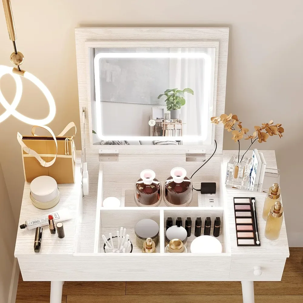 Furniture Makeup Dressing Table With Mirror for Bedroom Flip Top Makeup Vanity Table With Drawers & Cabinet Home Freight free