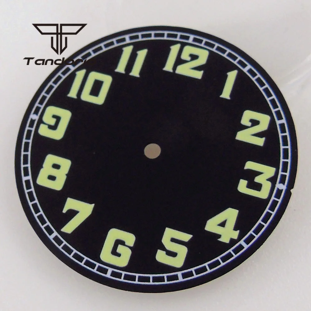 33.5mm Black Watch Dial Face Green Marks Hands Set Luminous Fit NH35 NH36 ETA2824 PT5000 Miyota82 Series Automatic Movement