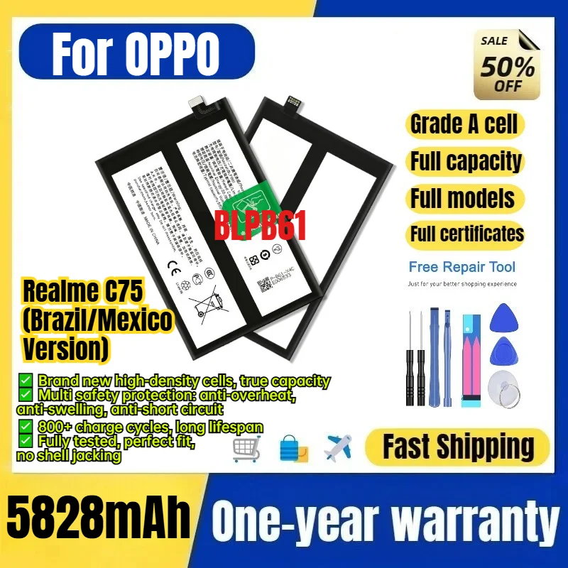 BLPB61 for OPPO Realme C75 (Brazil/Mexico Version) Phone Battery 0 Cycle High Capacity Battery Replacement Bateria  with Tools