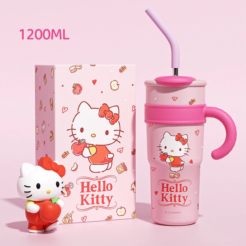 Kawaii Hello Kitty Thermos Cup Sanrio 304 Stainless Steel Straw Cup Anime High Capacity Vacuum Water Bottle Outdoors Watercup