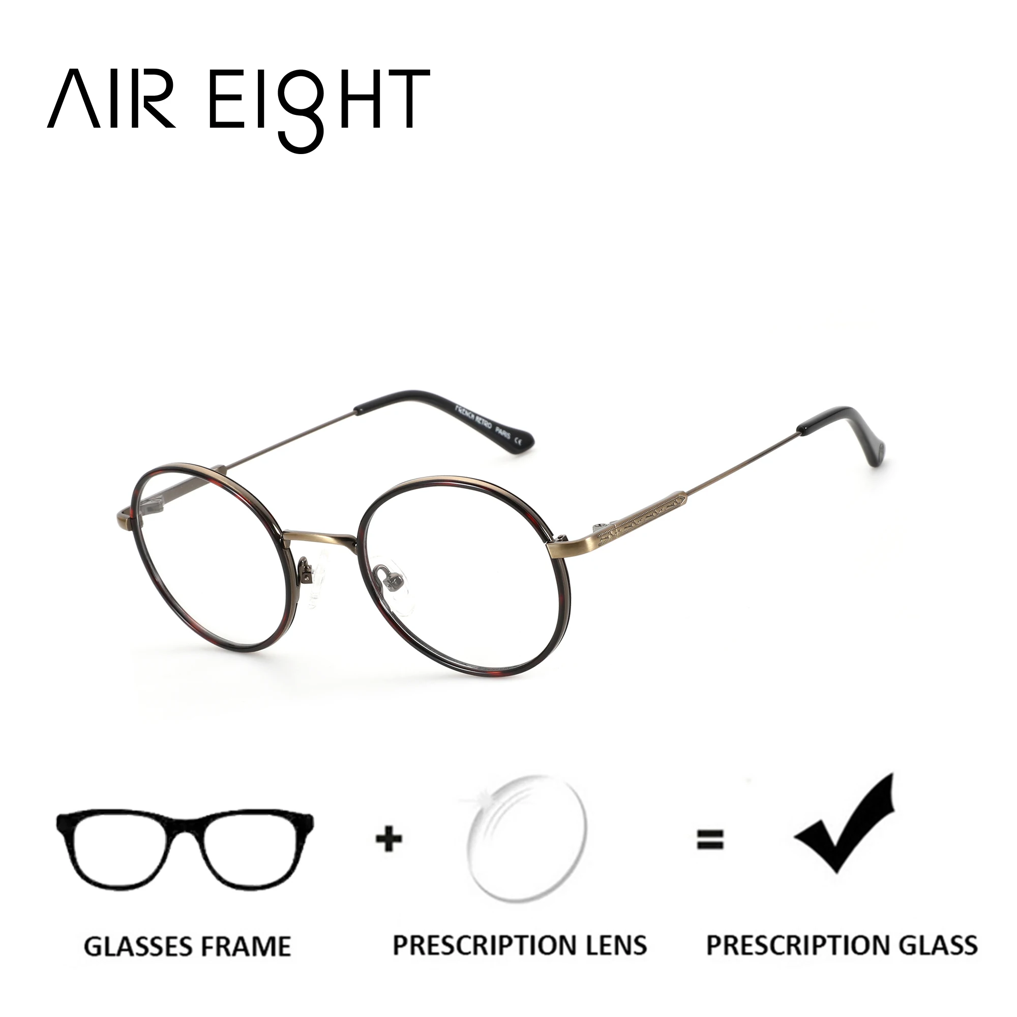 

AIR EIGHT Metal Round Prescription Glasses For Men Women Blue Light Myopia Optical Eyeglasses Progressive Photochromic Eyewear