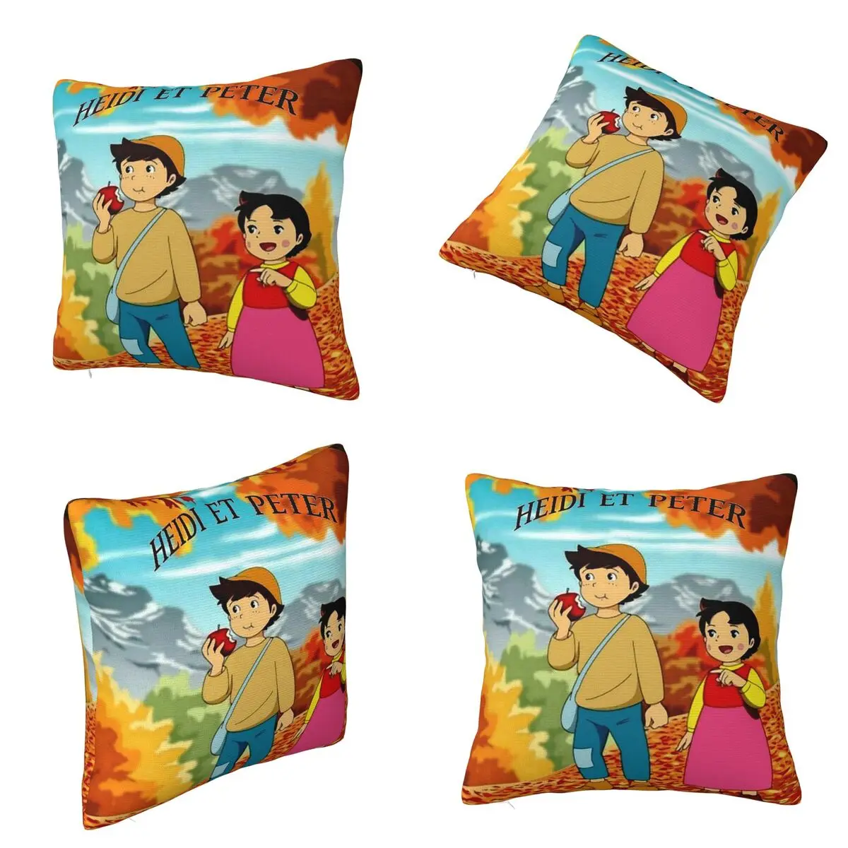 Heidi Peter And Grandpa Alps Cartoon Square Pillowcase Cushion Cover Pillow Case Throw Pillow Cover for Home Sofa Living Room