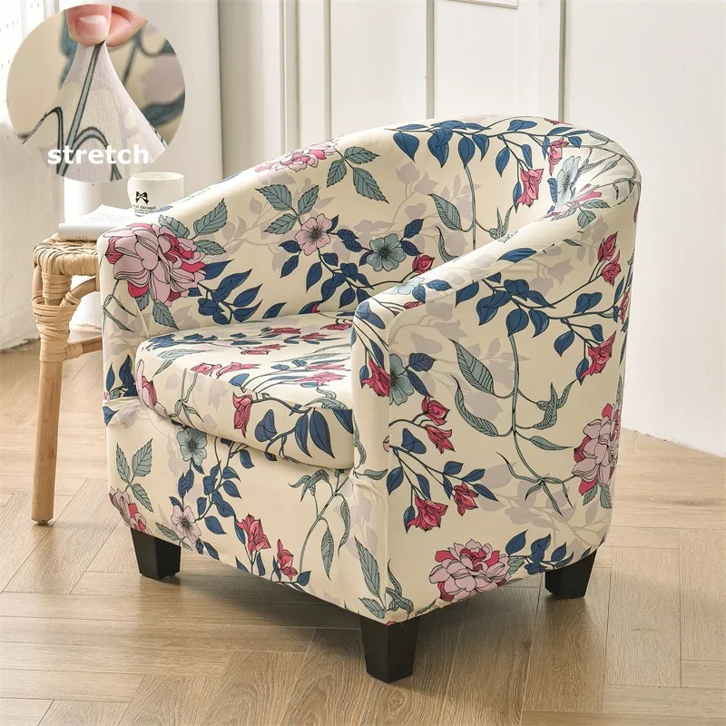 Floral Printed Single Sofa Couch Covers Club Bath Tub Armchairs Cover Stretch Lazy Boy Chair Slipcover Removable for Bar Counter