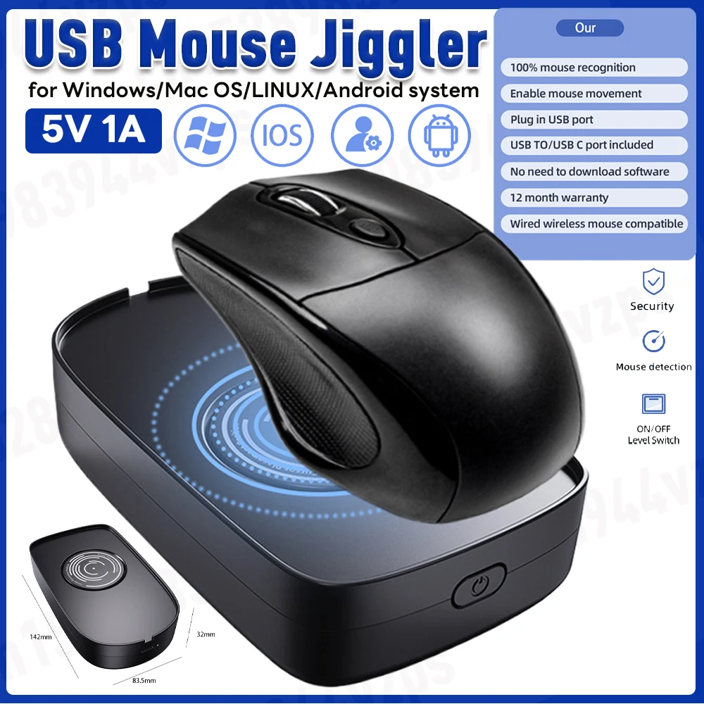 Undetectable Mouse Jiggler 5V 1A Simulate Mouse Mover Wired Wireless Mouse Compatible for Computer Awakening for Keeps PC Active