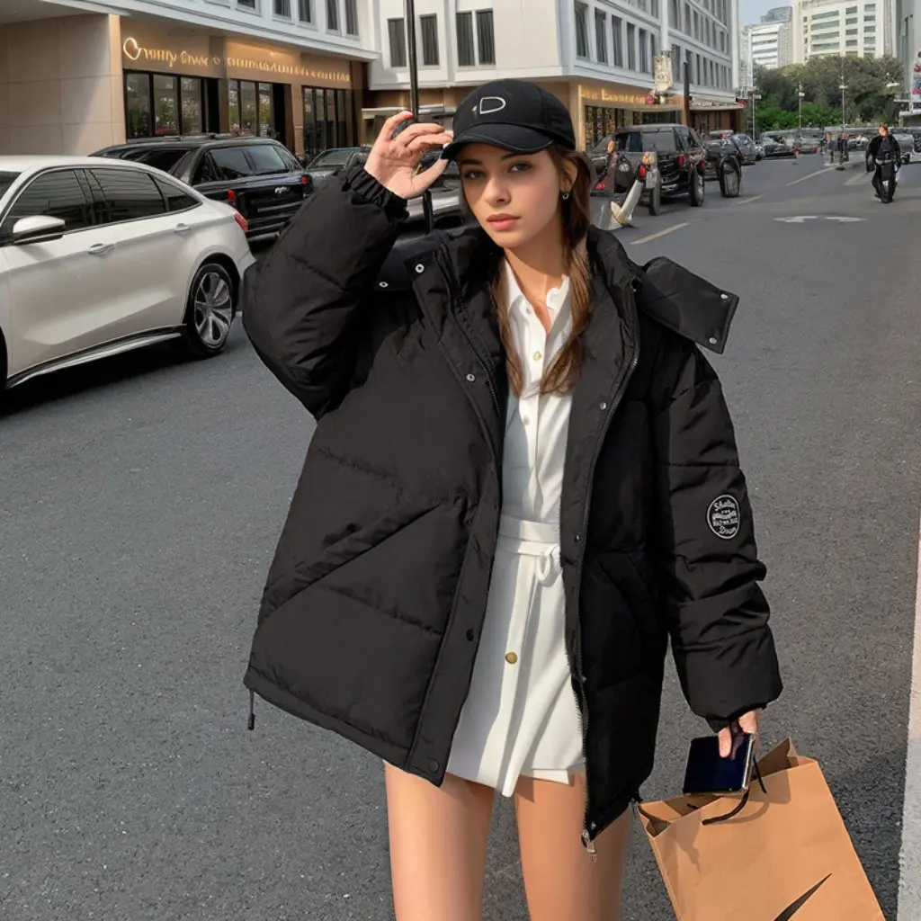 

Women's Oversize Cotton-Padded Jacket Contrast Color down Korean Style Loose Workwear Popular Design for Students