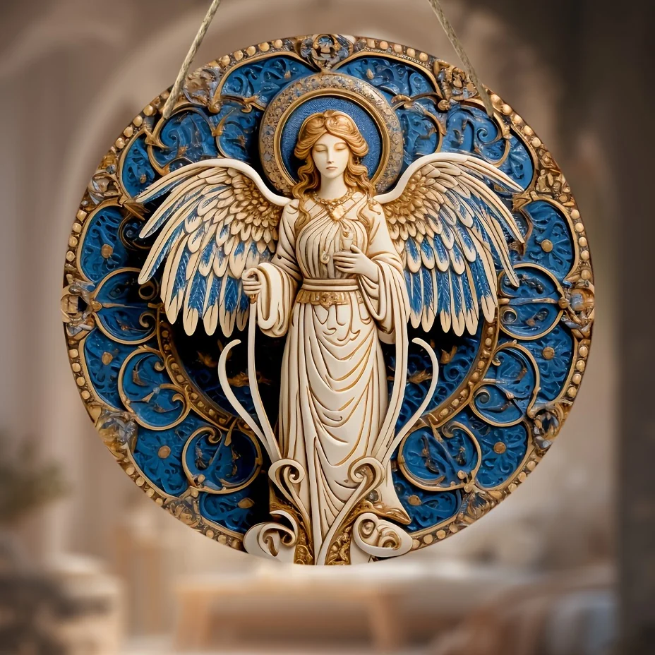 تمثال ملاك عتيق من الأكريليك - تأمل الملاك البيج للجدار، ديكور جارلاند - هدية عيد الحب لعباد الملاك. #2