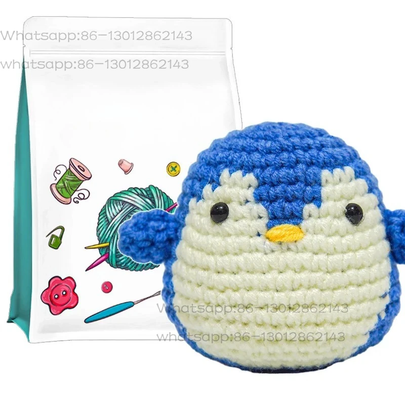 Crochet Kit Creative Cartoon Animal Series Frog Penguin Owl Combination Handmade DIY Fabric Decorations Material Package