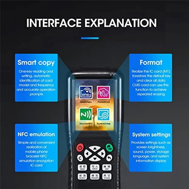 

B30C-1 Set Black Smart Card Key Machine RFID NFC Copier IC ID Reader Writer Decode Function