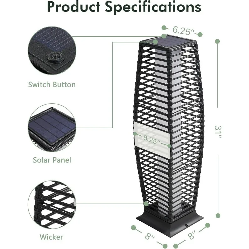 جراند فناء 2 قطعة مصباح أرضي خارجي يعمل بالطاقة الشمسية فانوس مقاوم للماء الخوص بوهو مصابيح للأرضيات لديكور شرفة الحديقة ، #3