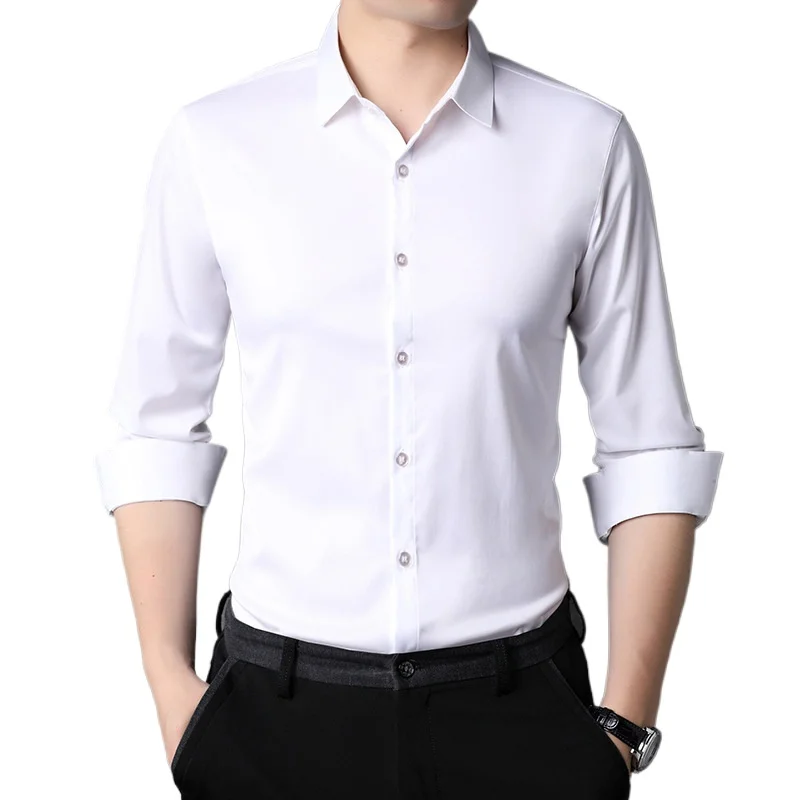 

Orange autumn new men's shirts, casual iron-free micro-elastic men's long-sleeved shirts factory wholesale white work clothes