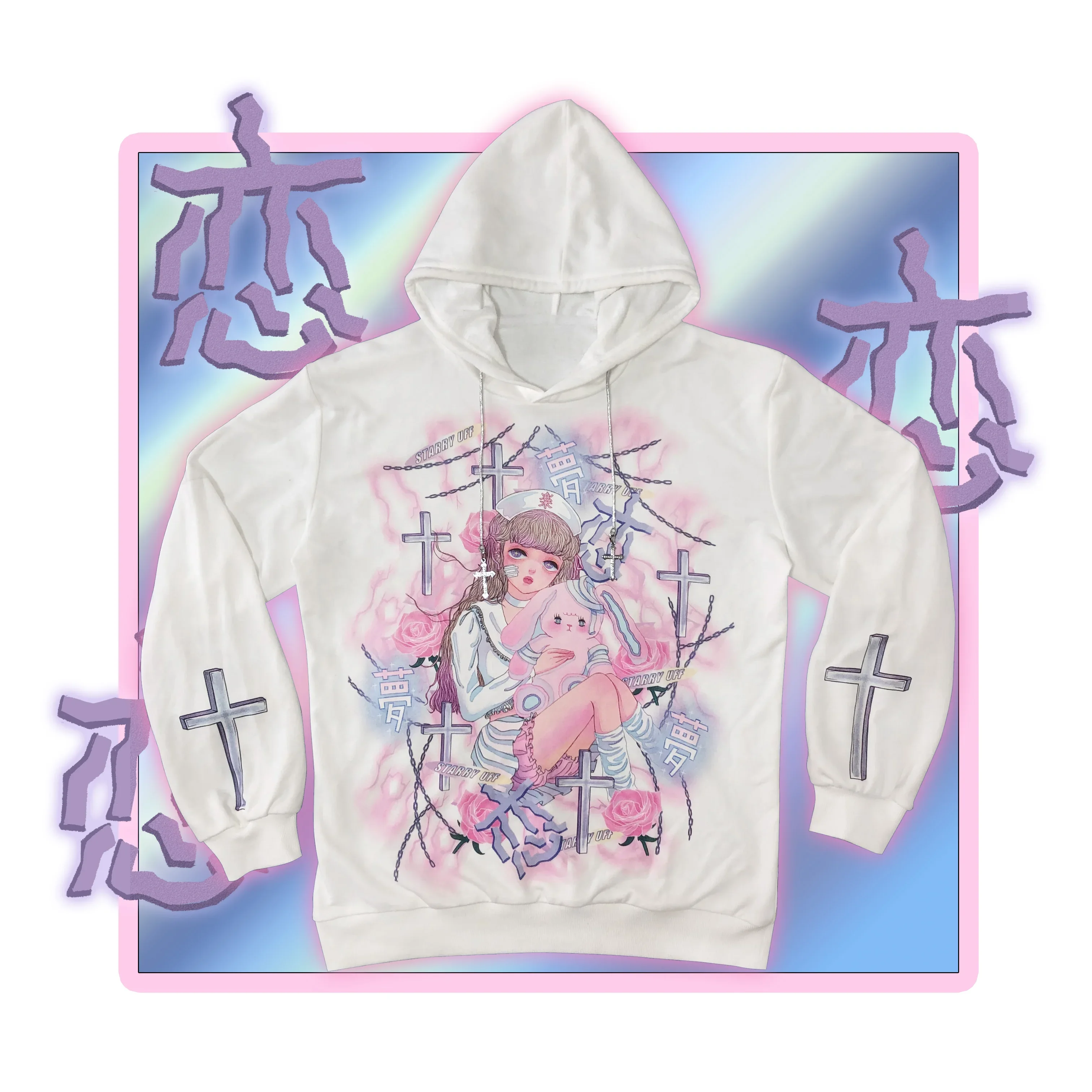 

STARRY UFF Original Design resell Japanese Little Nurse Cross Cotton Sweatshirt Hoodies White Cute Girls Pullover