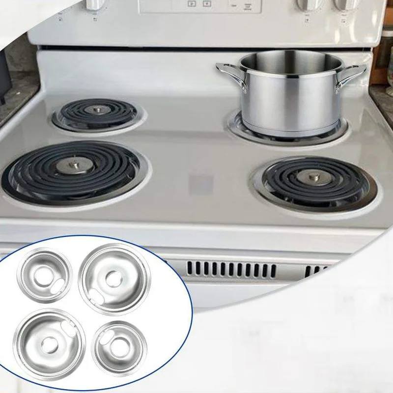 4pcs W10196405 W10196406 Stove Burner Drip Pans for Electric Stove Top-Compatible with Whirlpool Electric Range 2x6