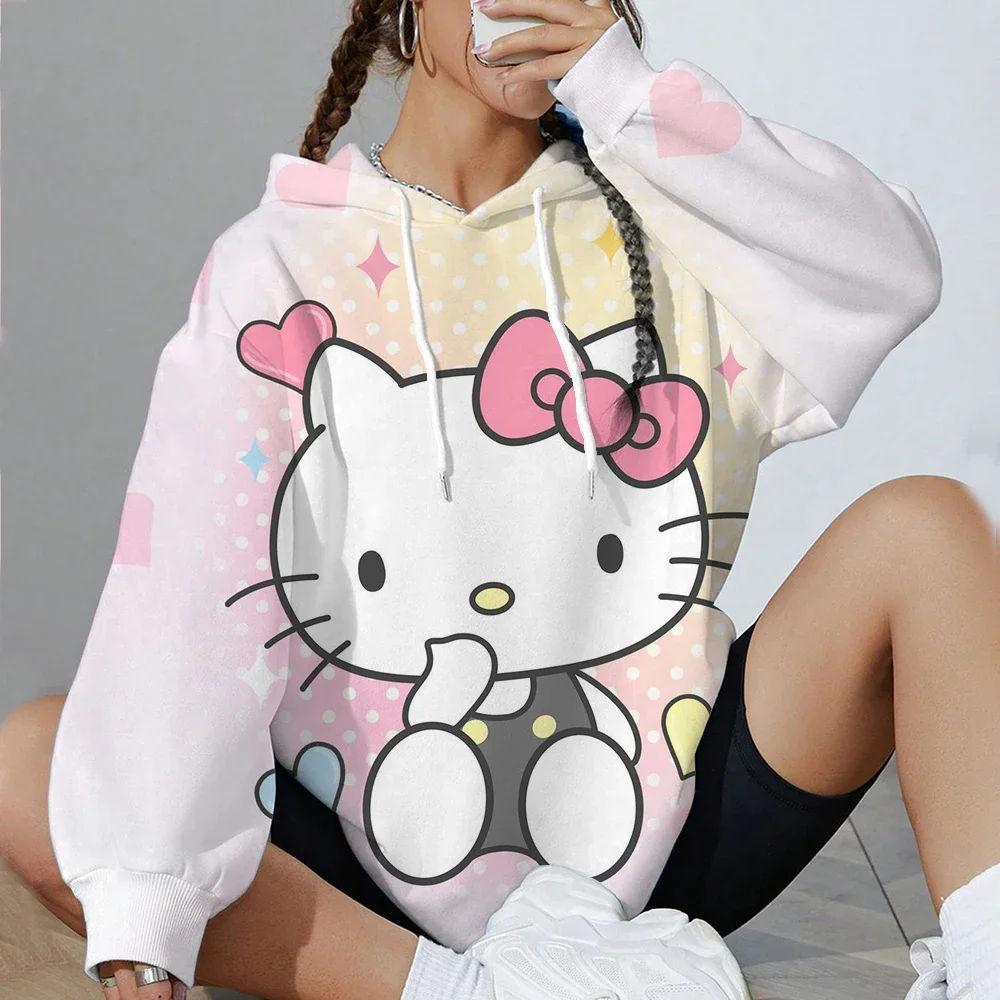 Lente Herfst Hello Kitty Leuke unieke bedrukte hoodie damestrui basic casual en comfortabel Modekleding Hoodie
