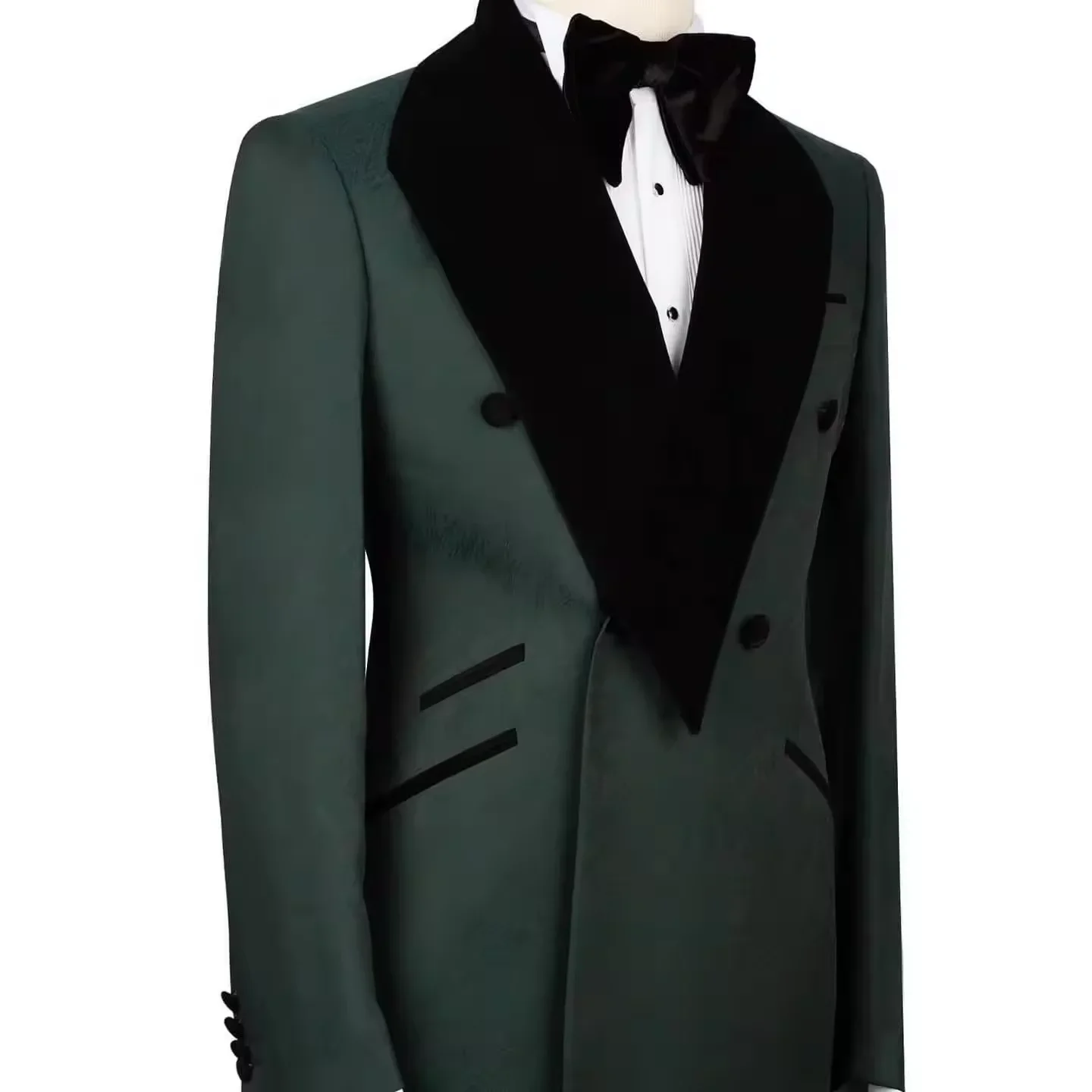 Handsome Wedding Tuxedos 2 Piece Set Jacket Pants Men Suit Fashion Green Shawl Lapel  Evening Prom Groom Blazers Customized
