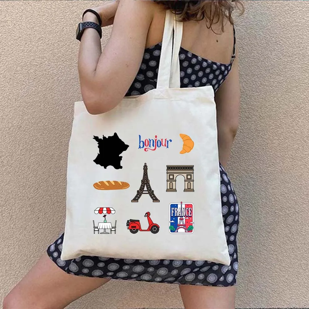 London UK Paris France Travel BRITISH Pisa Rome Italy Spain Woman\'s Shopping Shoulder Canvas Totes Bag Work Grocery Gym Handbags