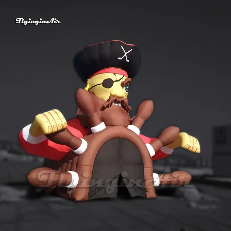 

Wonderful Large Inflatable Pirate Captain At The Big Helm 5m Airblown Cartoon Figure Mascot Tunnel For Carnival Stage Decoration