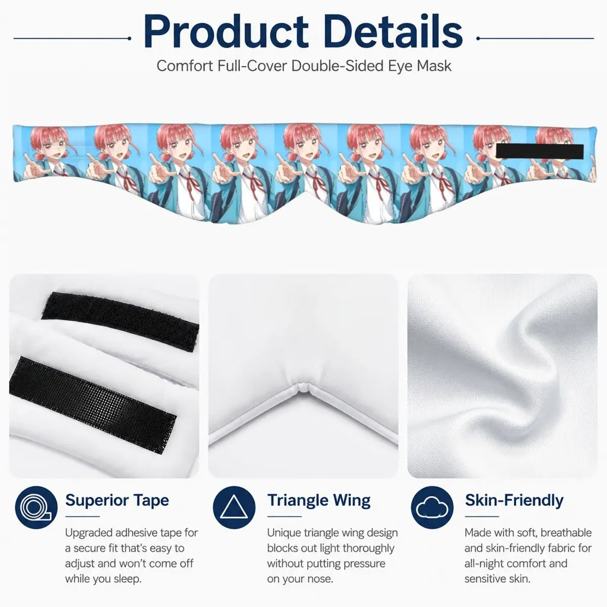 Blue Box Hina Chono Anime sleep mask Light Blocking Portable Eye Cover for Girls Boys Office Nap Party Gift Eyeshade eyepatch view 4