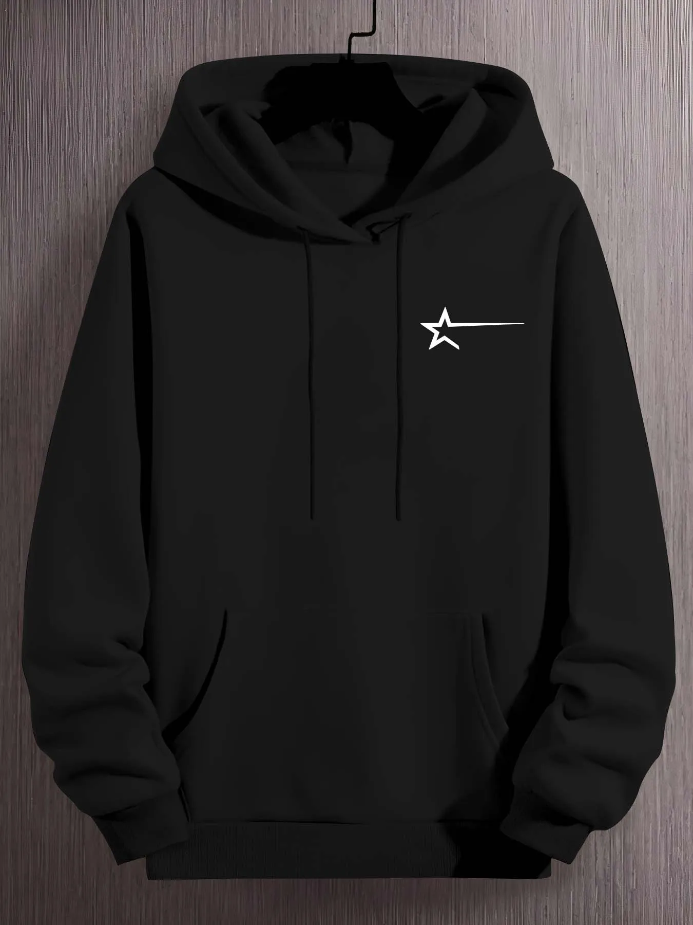 

Мужская толстовка с принтом звезды — карман-кенгуру в рубчик с манжетами, которую можно стирать в машине, стандартный крой, осень-зима