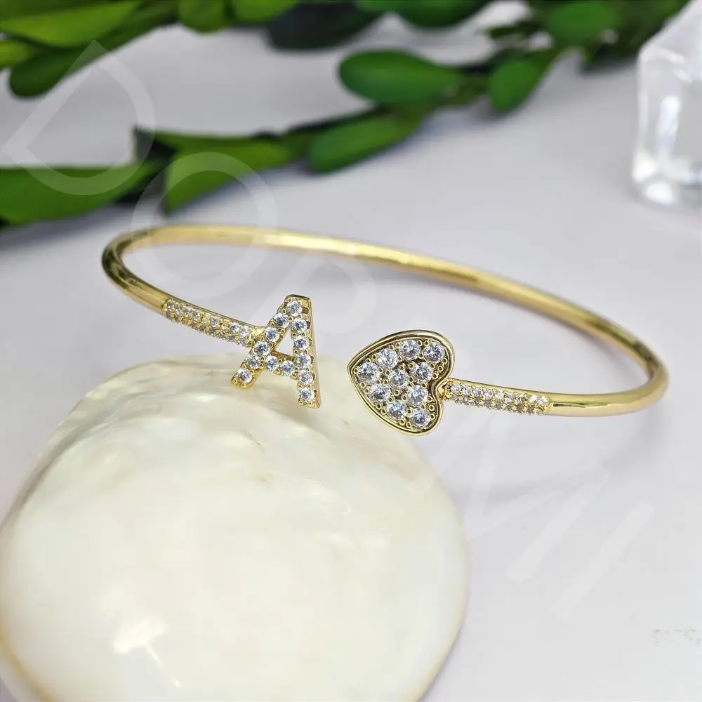 DOREMI Full Zircon Bangle Bar Initial Letter Bangle Bracelet Rail Crystal Stone Letter Cross Bangle Women Gift Jewelry