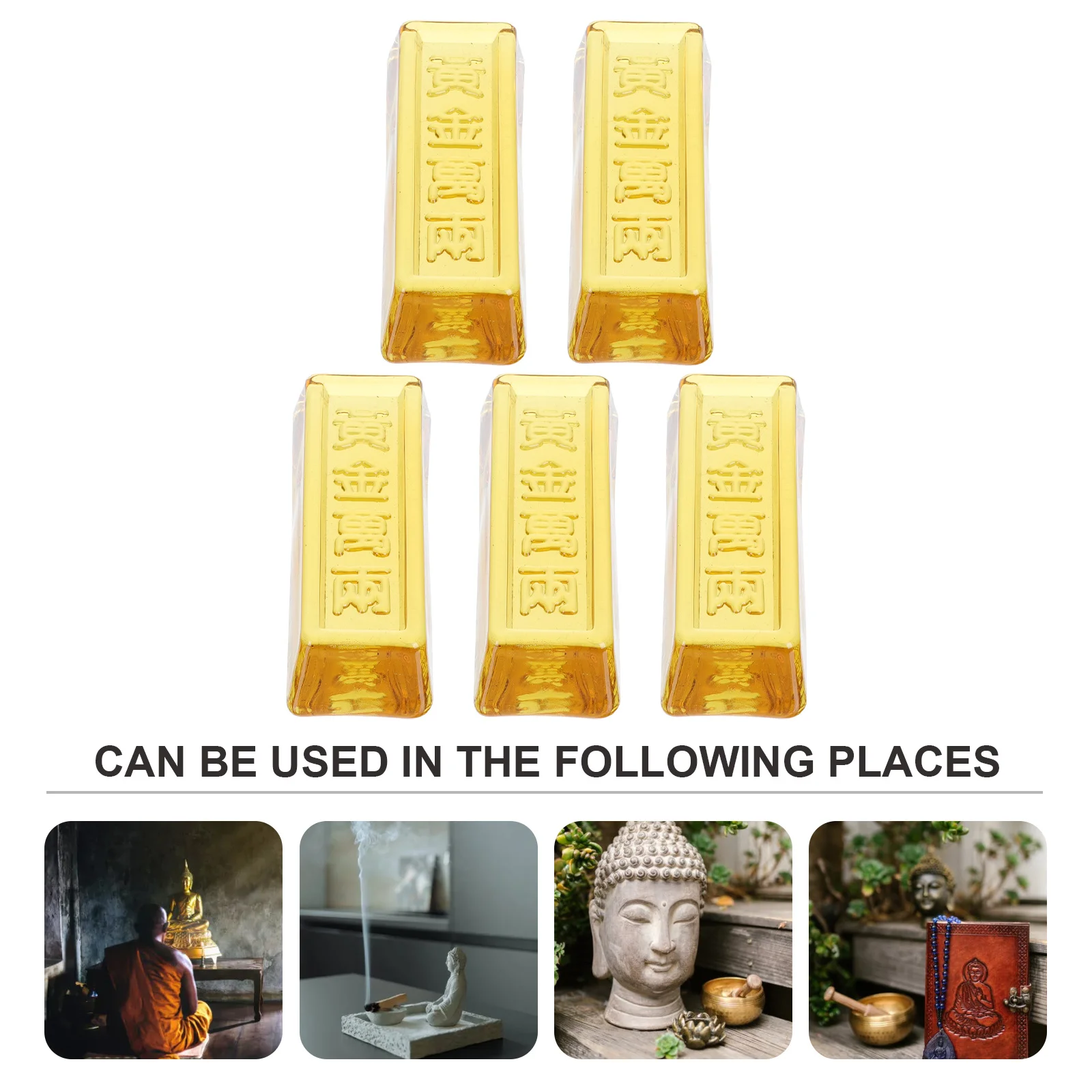 

5Pcs Crystal Gold Bars Fake Golden Bars with Polished Finish for Office Home Decor Paperweight Fengshui Adornment Craft Ornament