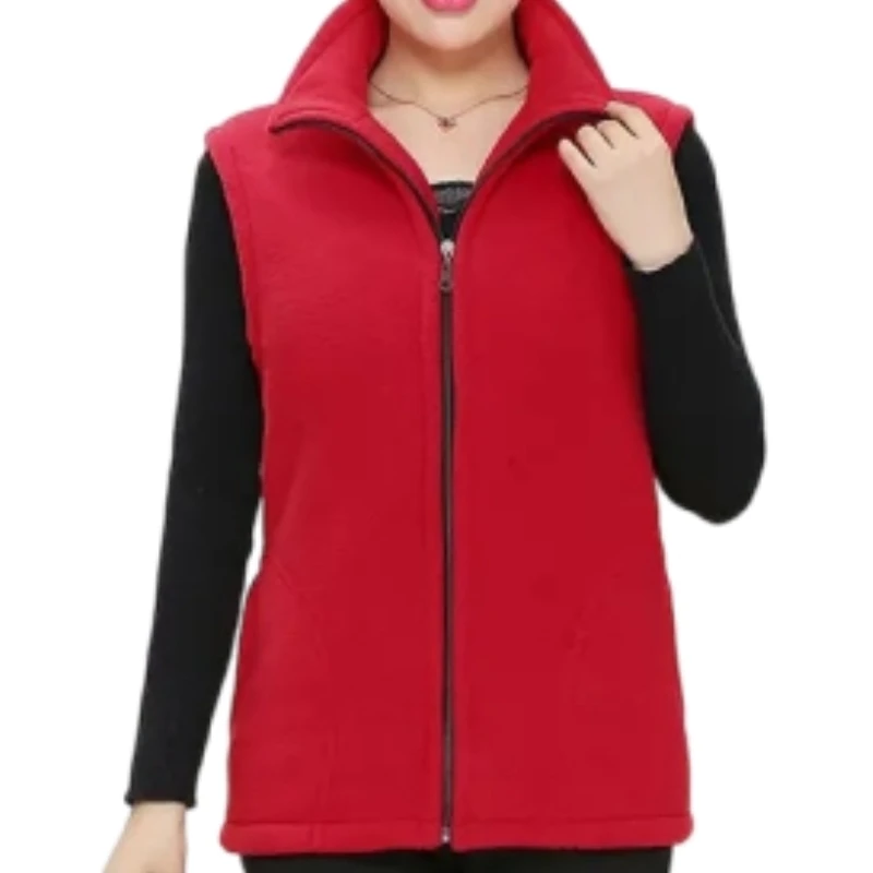 Autumn Winter Women Fashion Stand Up Polar Fleece Vest For Women\'s Solid Warm Lady Sleeveless Jacket