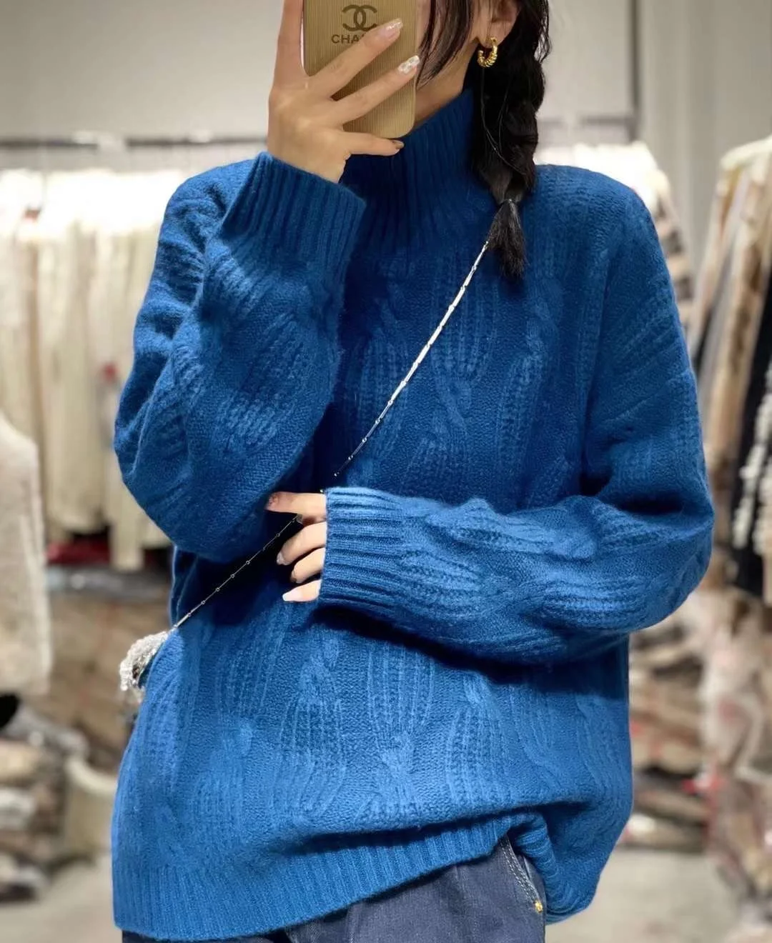 Lazy Kaze Jun mountain cashmere sweater for women, turtle neck sweater, short thick loose knit bottoming, European goods, autumn