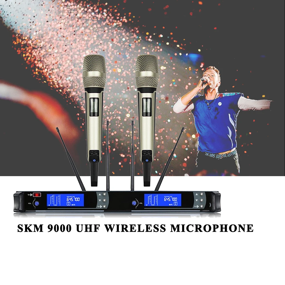 SKM9000 Wireless Microphone  DUAL Channels True Diversity Wireless Microphone UHF Pro Wireless Microphone System Karaoke Mic