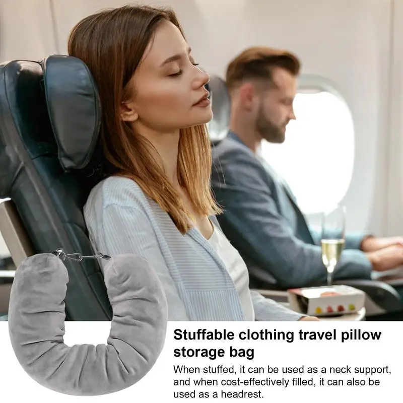 Stuffable Travel Pillow Stuffable Soft Velvet Neck Pillow For Travel Comfortable No Filler Portable Luggage Pillowcase Storage