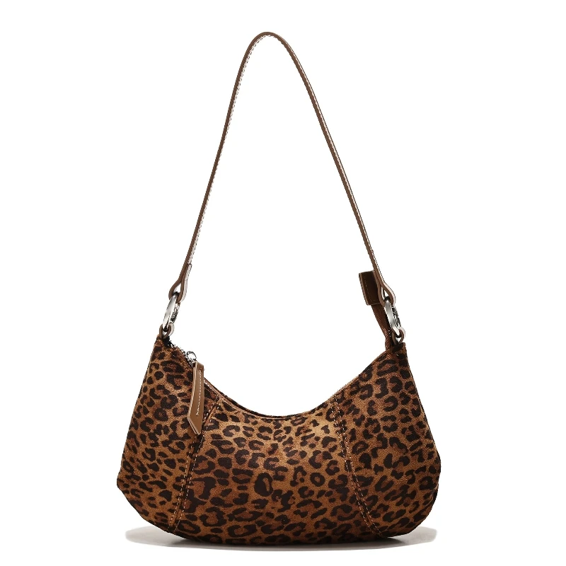 

Simple Vintage Brown Leopard Print Faux Suede Underarm Shoulder Bags for Women Matte Leather Half Moon Female Handbag Sac A Main