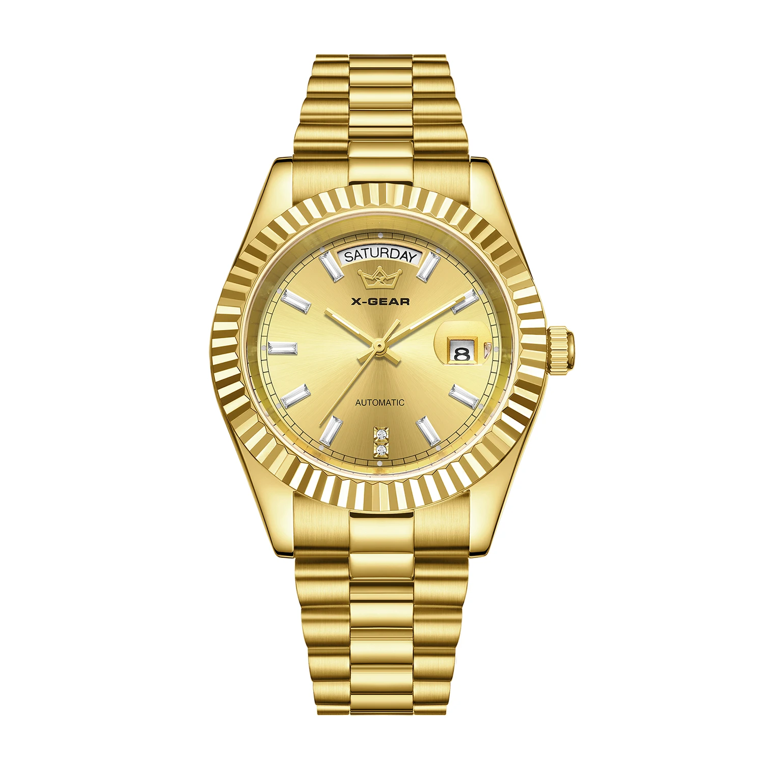 ساعة ميكانيكية أوتوماتيكية X-GEAR للرجال، ساعة فاخرة مقاومة للماء، ساعة عرض تقويمية مضيئة