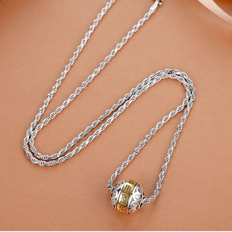 New Nine Character True Word Round Bead Necklace for Men, Trendy Retro, Rotating Beads, High End, Versatile Jewelry