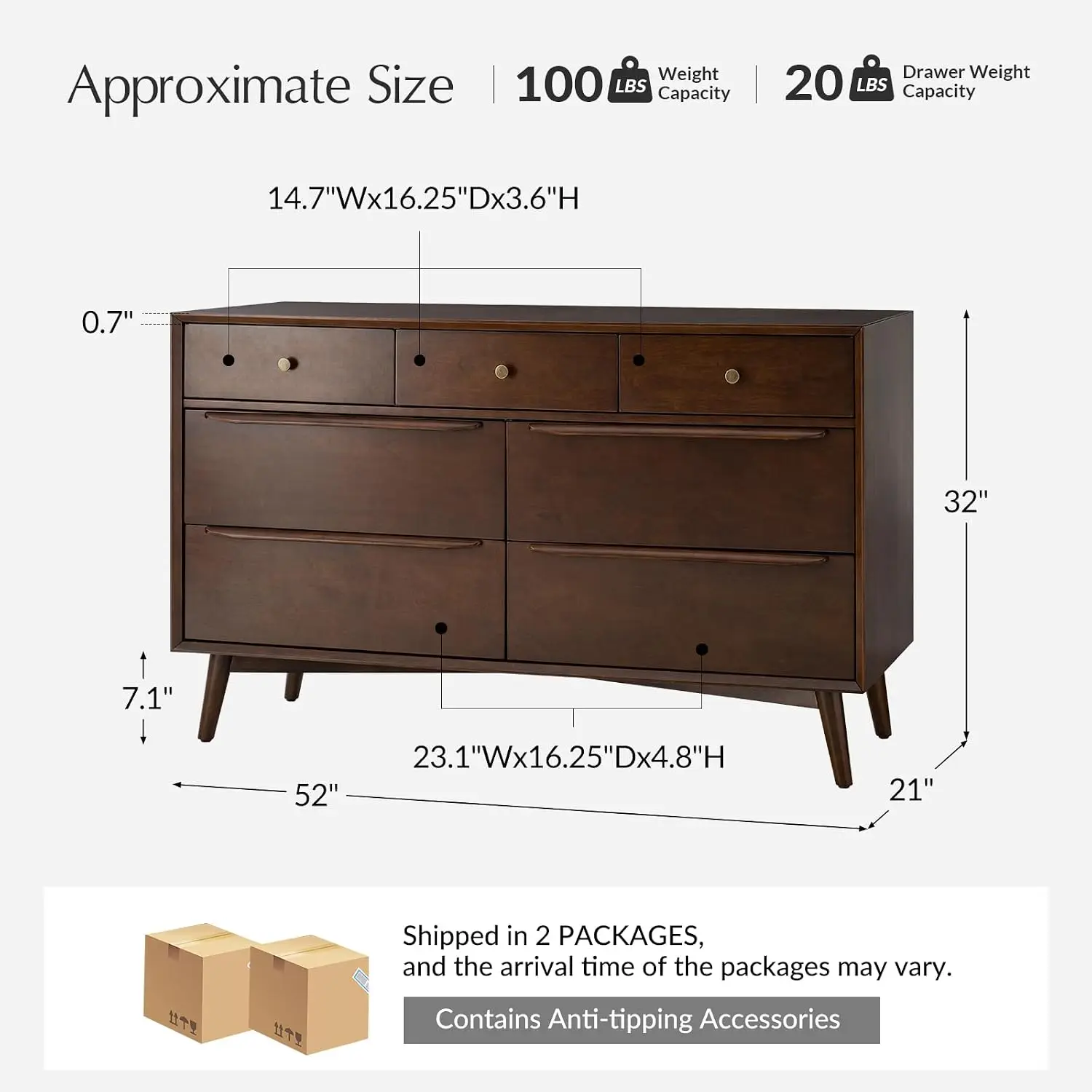 Mid-Century Modern 7 Drawer Dresser 52