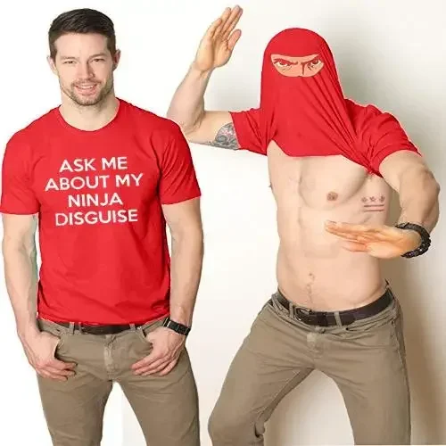 Ask Me about My Ninja Disguise Flip T Shirt Funny Costume Men\'s Humor Gift Women Top Tee High Quality Cotton