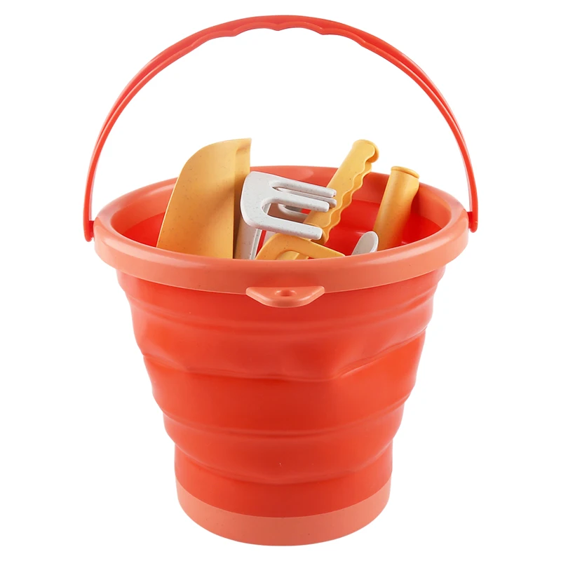 Set di giocattoli da spiaggia 4 pezzi nuovo stile 4 in 1 Secchio pieghevole, pala e rastrelloPioli da trasportare e catturare i giocattoli del secchio marino.2025