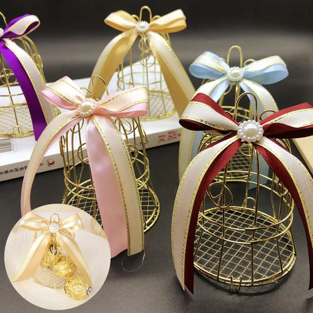 Pearl Bowknot Ribbon Bird Cage Candy Boxes Flower Gift European Style Candy Case Birthday Party Decoration Chocolates Container