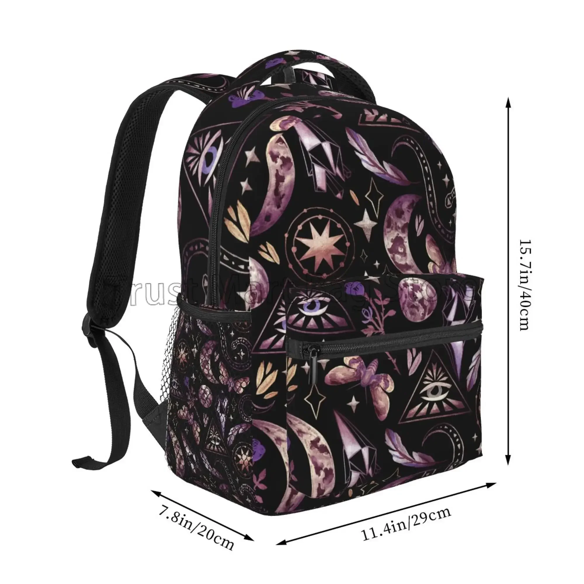Custom Bag School Backpack Tarot Moon Butterfly Magic Goth Student Bookbag Durable Casual Daypack College Lightweight Hiking Tra