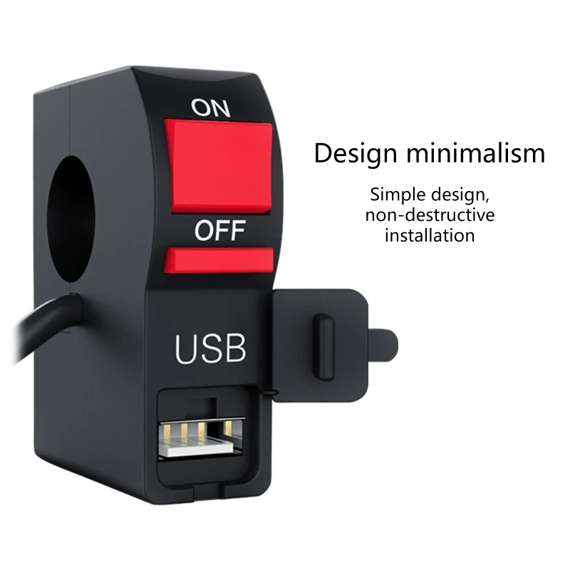 Motorcycle Scootor Light Indicator Switches Motorcycle Waterproof On Off Start Button With USB Phone Charger 7/8" 22MM image 5