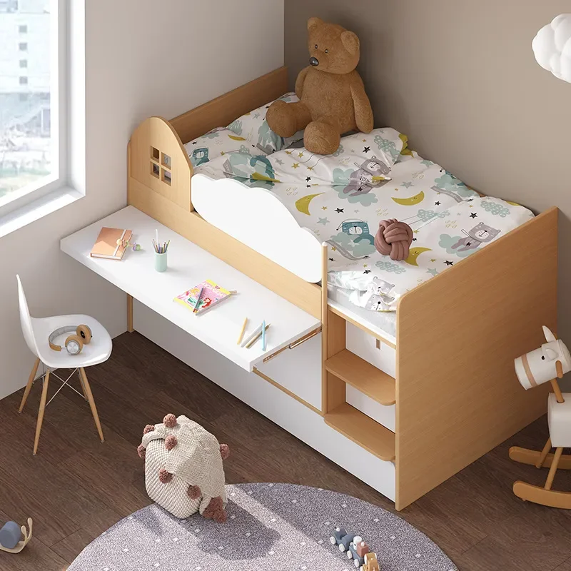 Multifunctional Half Height Bed with Under Bed Storage Cabinet and Desk Combo Space Saving Furniture for Small Apartments