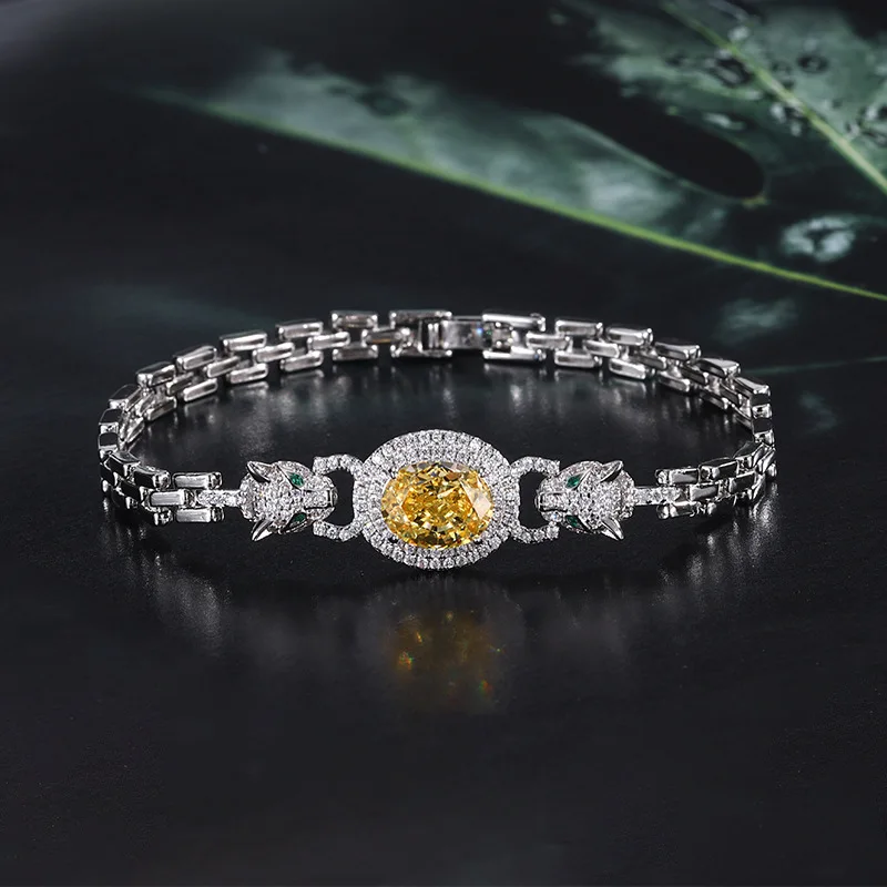 Jewelry European and American High Carbon Diamond Ice Flower Cut Leopard Retro Bracelet Hand Ornament Main Stone 8*10