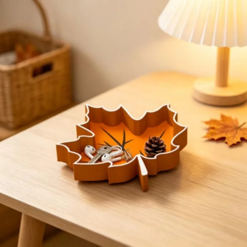 3D Printed Maple Leaf Trinket Tray Fall Theme Maple Outline Autumn Leaf Storage Tray Plastic Minimalist Entryway Key Dish