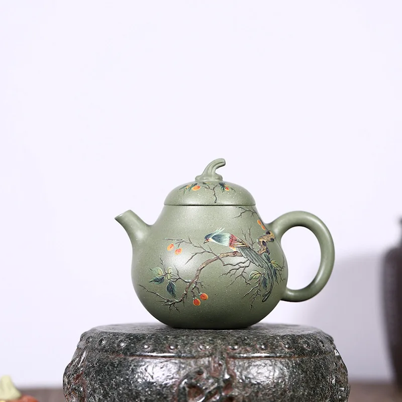 Drop-Shipping Yixing Pure Handmade Raw Ore Purple Clay Teapot With Clay-Painted Melon Vine Design High-End Tea Set