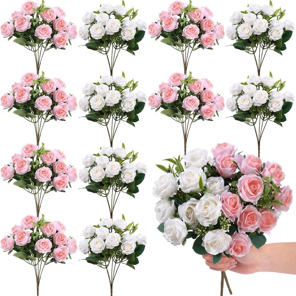 

6PCS Artificial Flowers Scrapbooking Silk Roses Festival Wedding Bouquet Household Vases Home Room Decoration Outdoor Yard Props