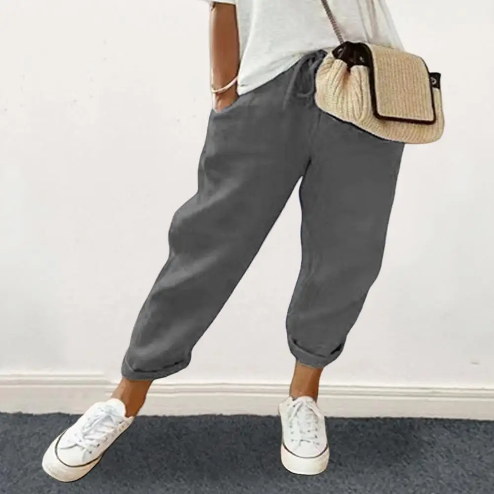 

Women Trousers Loose Fit Wide Leg Women's Trousers with Elastic Drawstring Waist Pockets Streetwear Style Women Wide-leg Pants