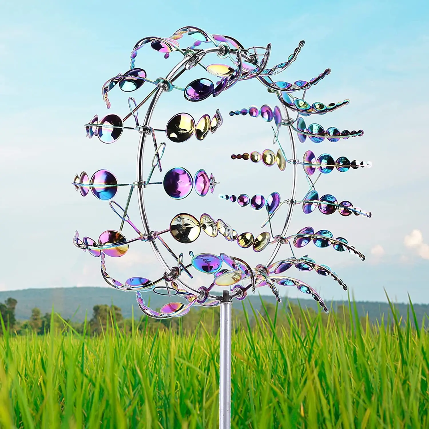 Unique and Magical Metal Windmill,3D Wind Powered Kinetic Sculpture, Lawn Solar Metal Wind Wind Spinners for Yard and Garden