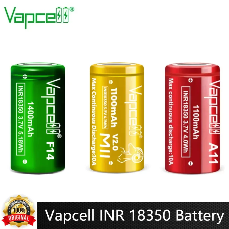 Original Vapcell INR 18350 Battery Max 1600mAh Capacity 10A 3.7V F16 H16 A11 M11 High Drain Lithium ion Batteries For Flashlight