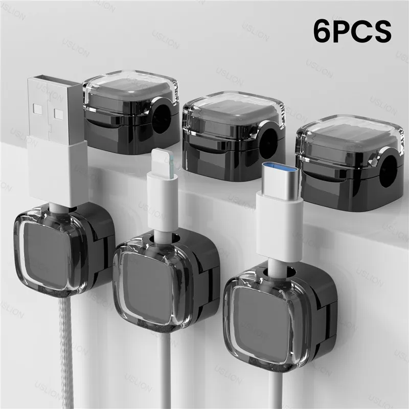 6PCS Magnetic Cable Clips Cable Smooth Adjustable Cord Holder Under Desk Cable Management Wire Keeper Cable Organizer Holder