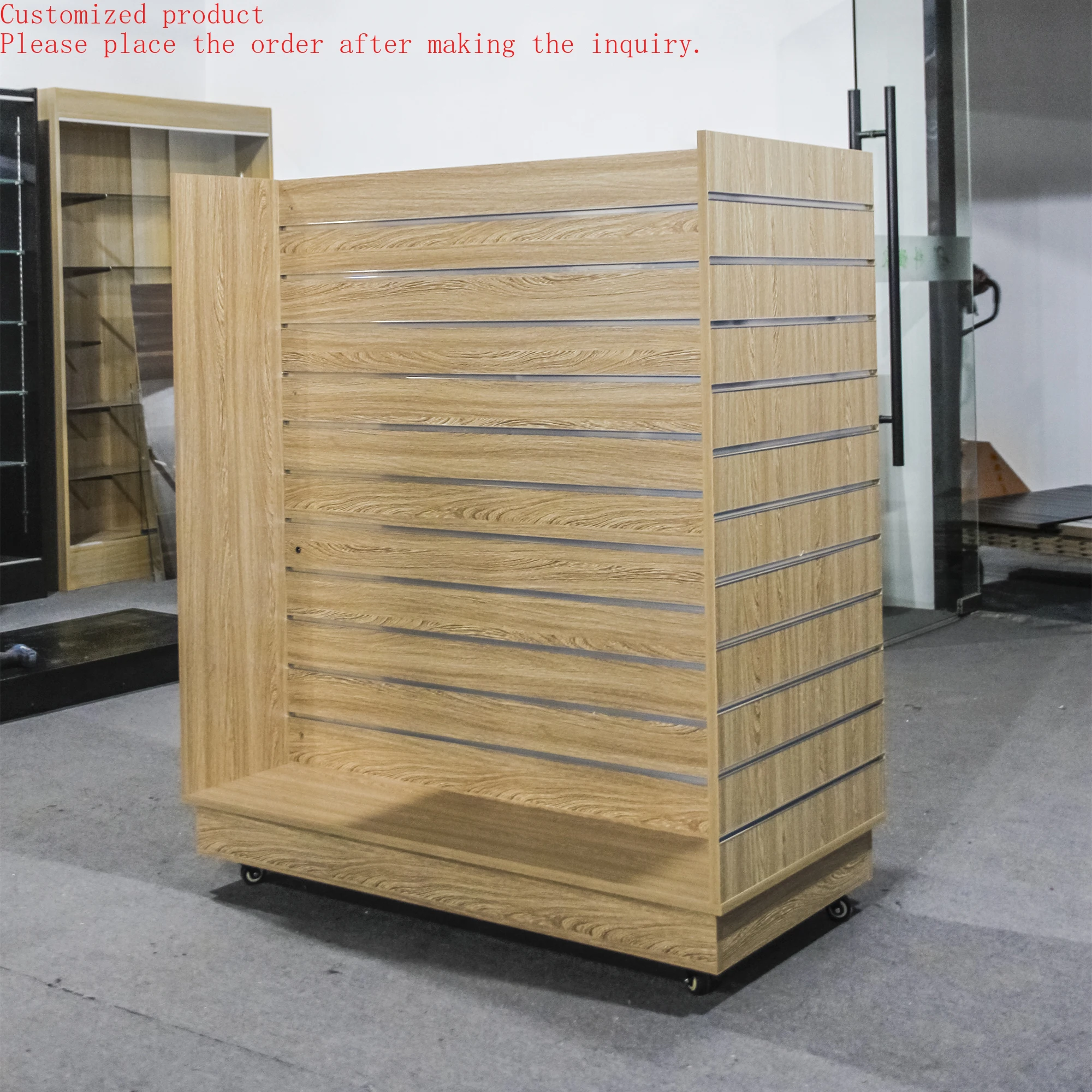 

Custom.HIKUYA Factory Wholesale H Shape Display Double Side Slatwall Gondola Mdf Slatwall Display Stand for Shopping Store